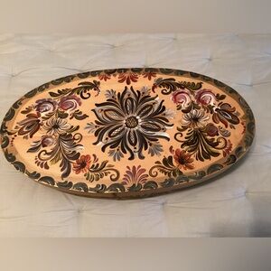 Vintage Hand Painted wooden box Tole painting large oval folk art box w …